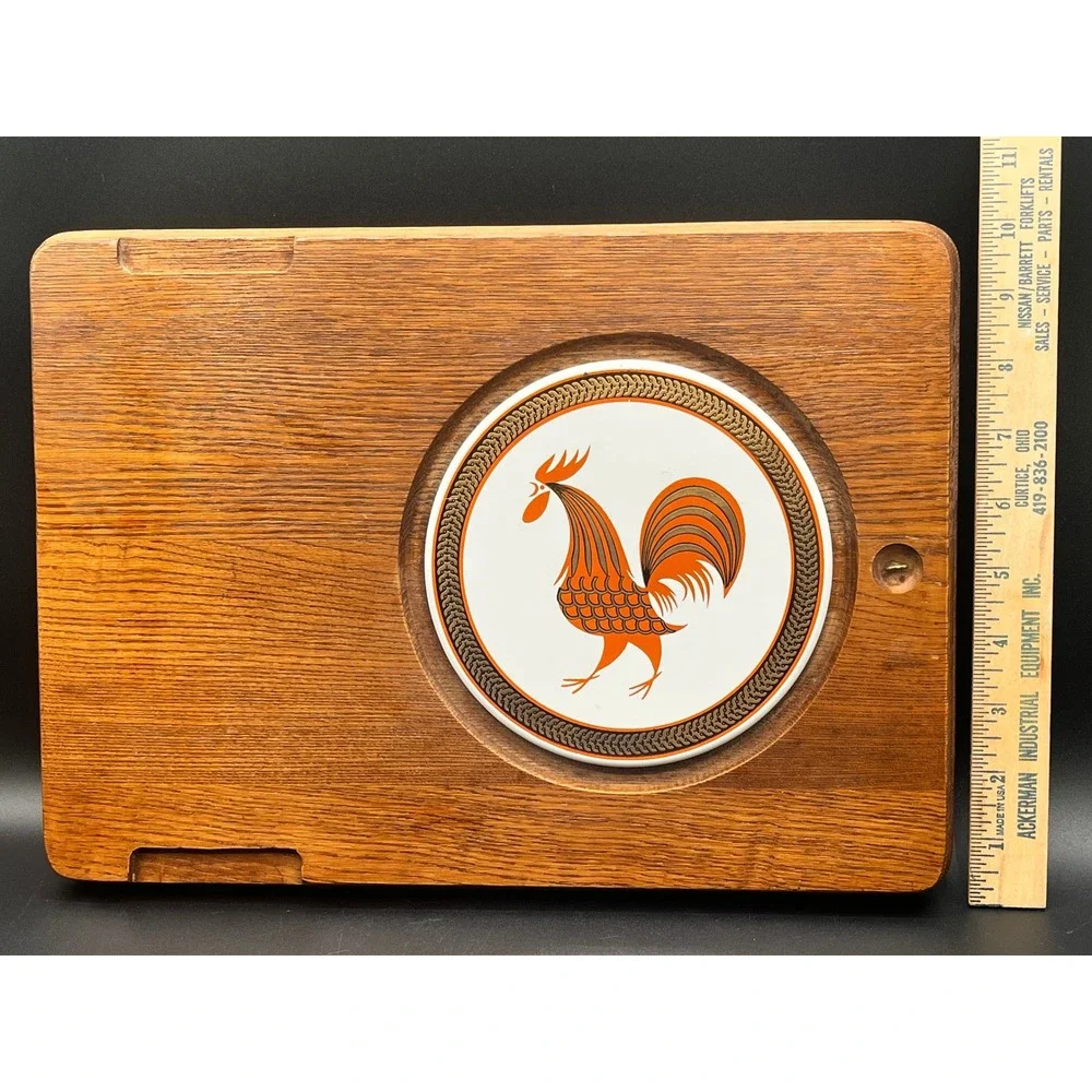 Vtg 1960s MCM Japan Charcuterie Cheese‎ Board Rooster Motif-13